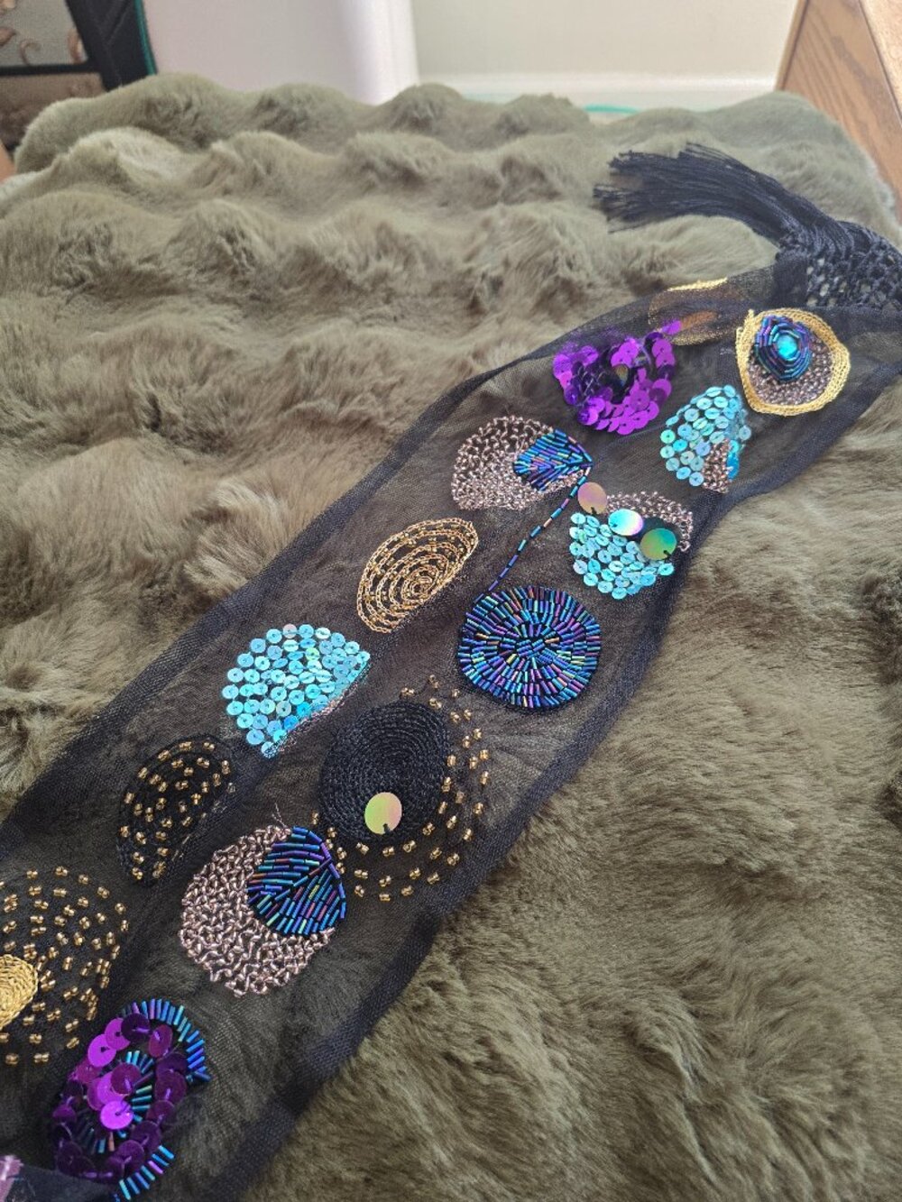 Blue/Black/Purple Embroidered Mesh Scarf GORGEOUS